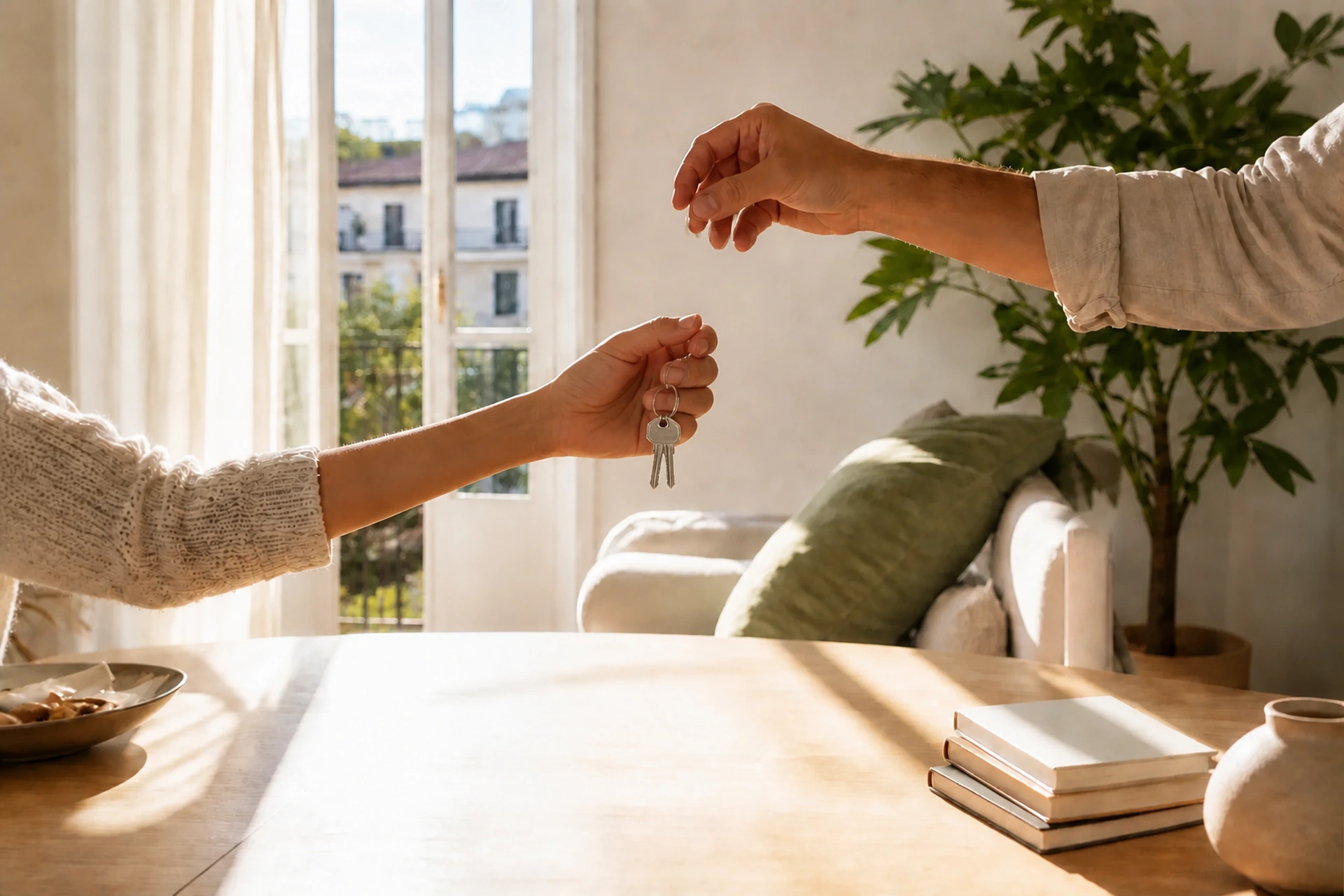 Una mano consegna le chiavi di casa a un'altra mano